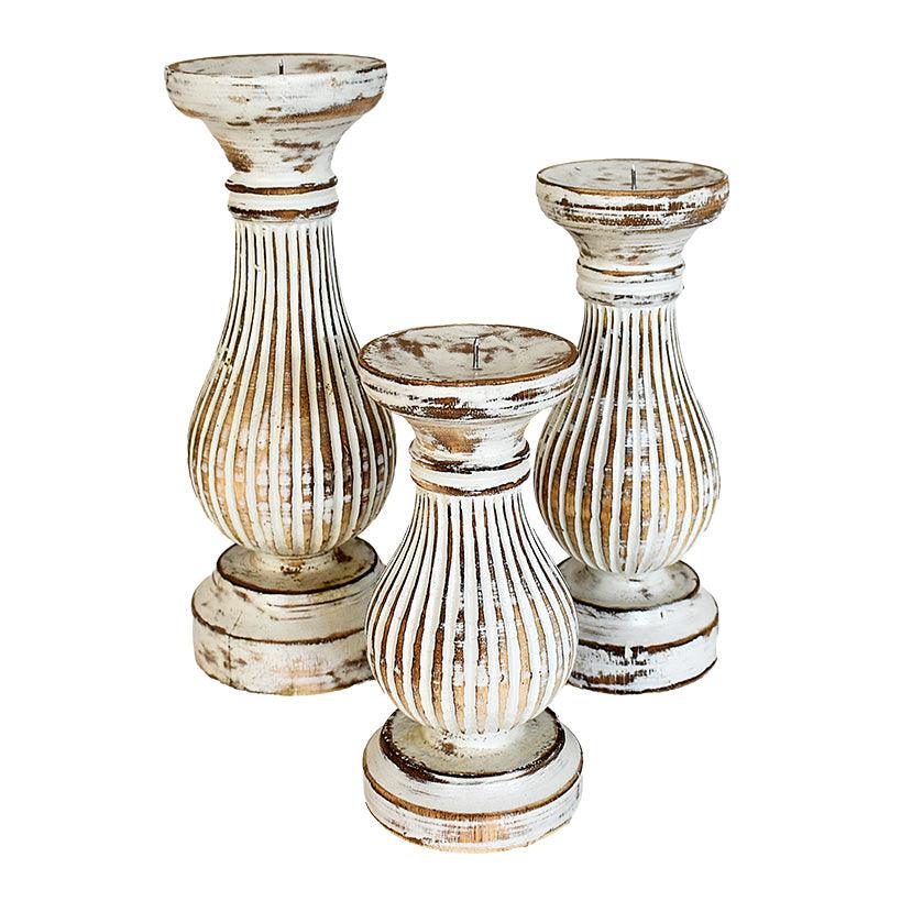 CANDLE HOLDER WHITEWASHED SET OF 3 - Chora Barefoot Luxury Living