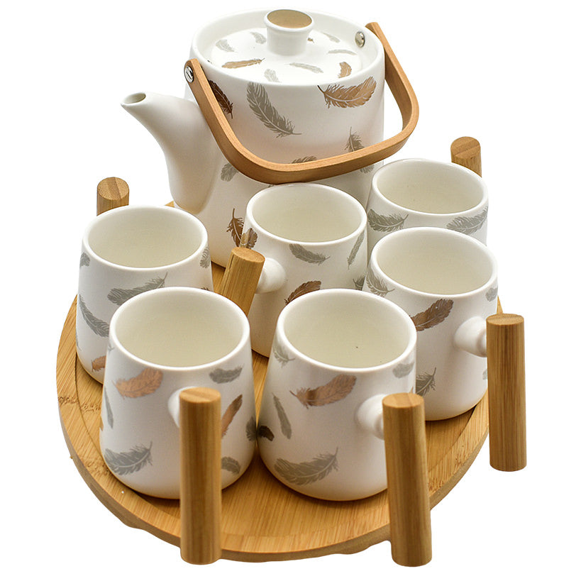 TEA CUPS SET OF 6 WITH WOODEN TRAY