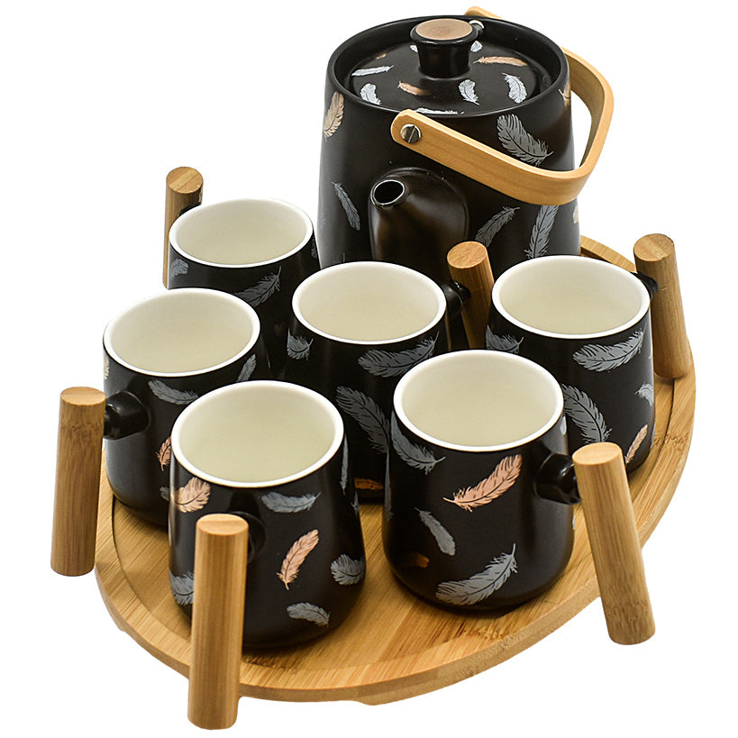 TEA CUPS SET OF 6 WITH WOODEN TRAY