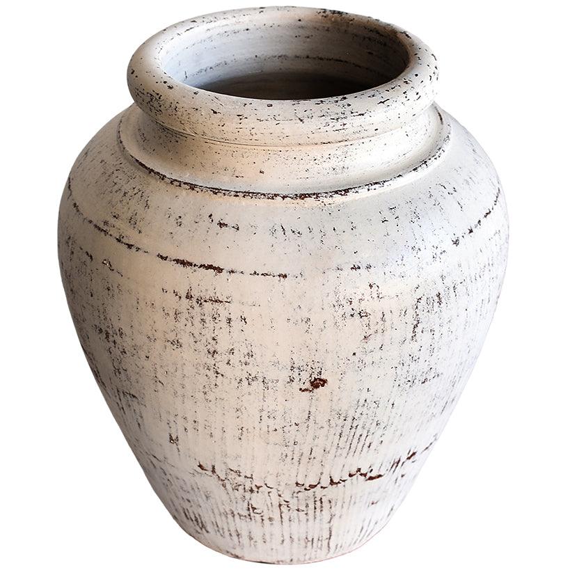 VASE TERRACOTTA WHITE WASH - Chora Mykonos