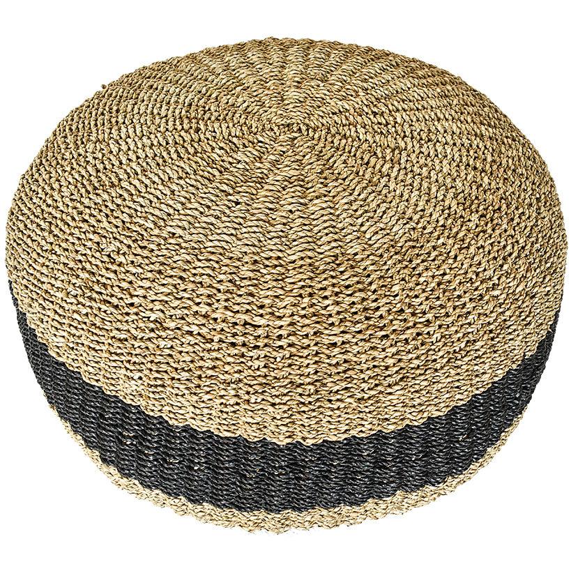 POUF NATRUAL WITH BLACK LINE 80CM - Chora Mykonos