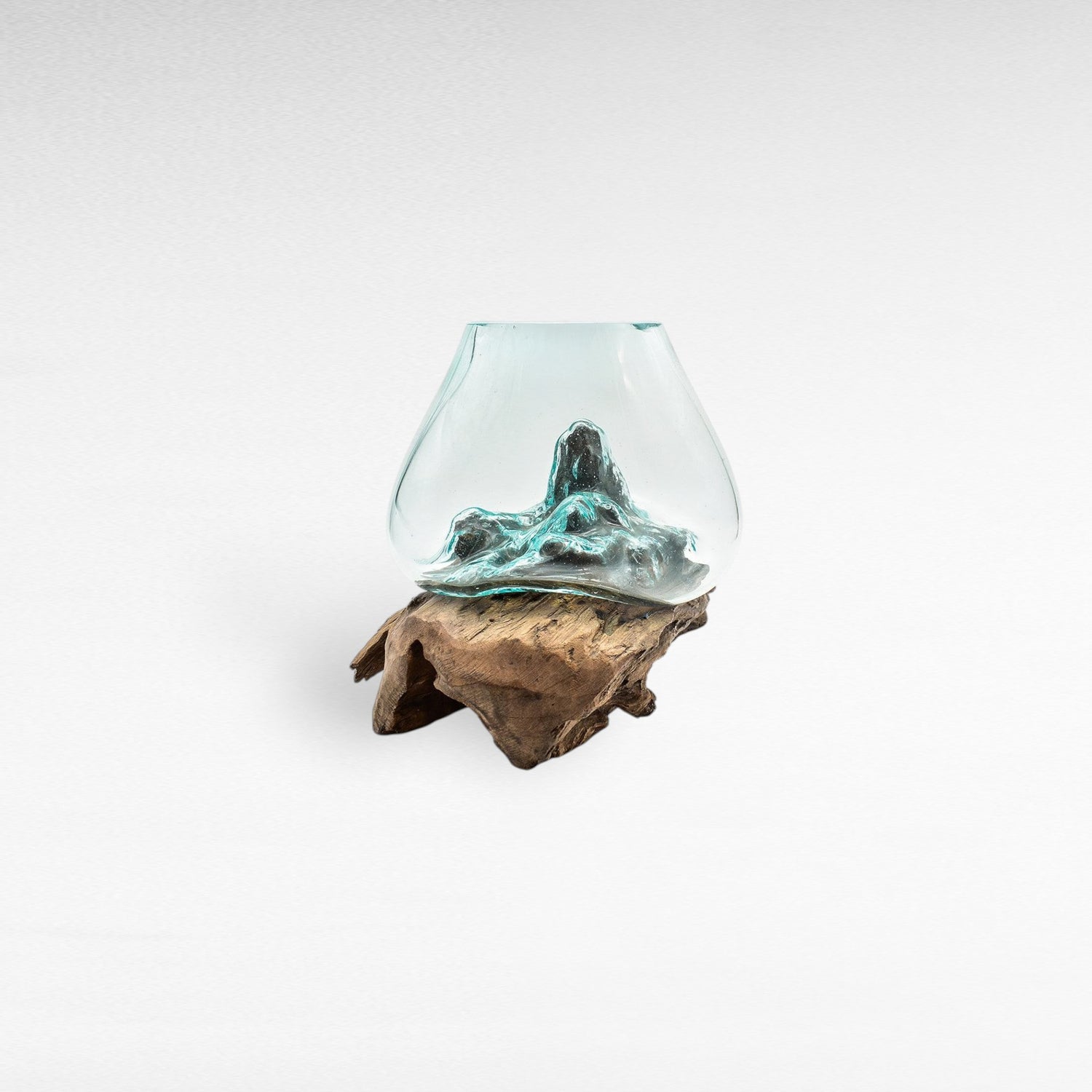 GLASS BOWL MEDIUM ON TEAK ROOT NATURAL 25x25x27cm - Chora Mykonos
