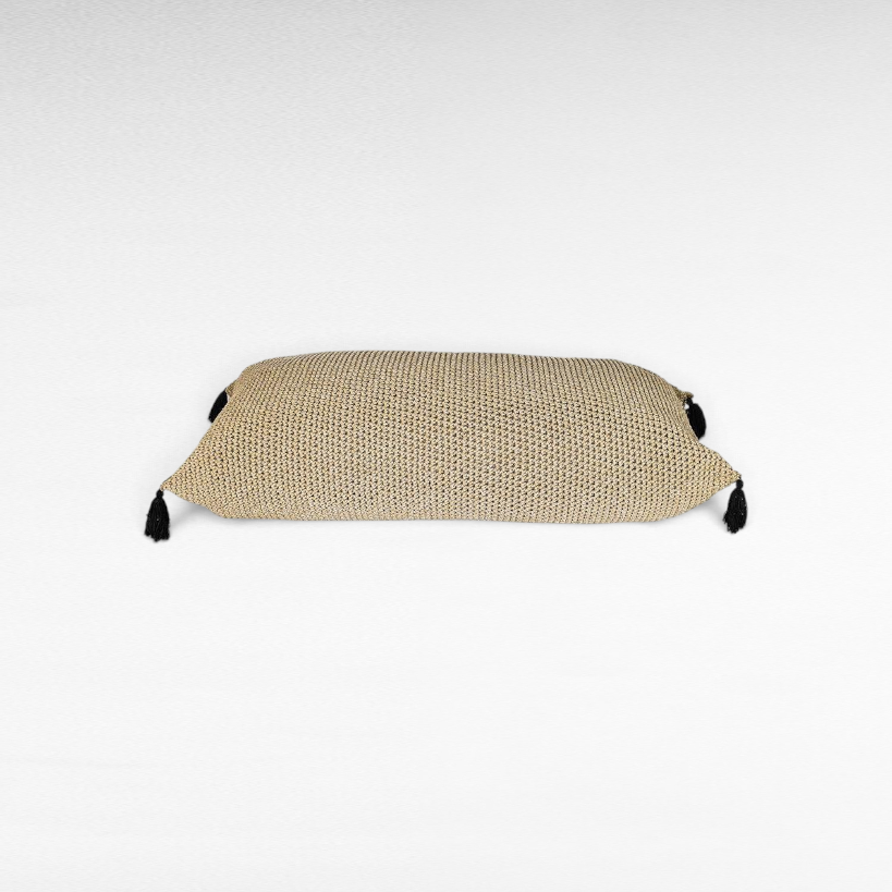 POUF ROPE NATURAL WITH BLACK FRINGES 160x70cm - Chora Mykonos