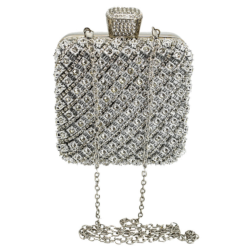 CLUTCH 8 SMALL SILVER WITH LARGE STRASS