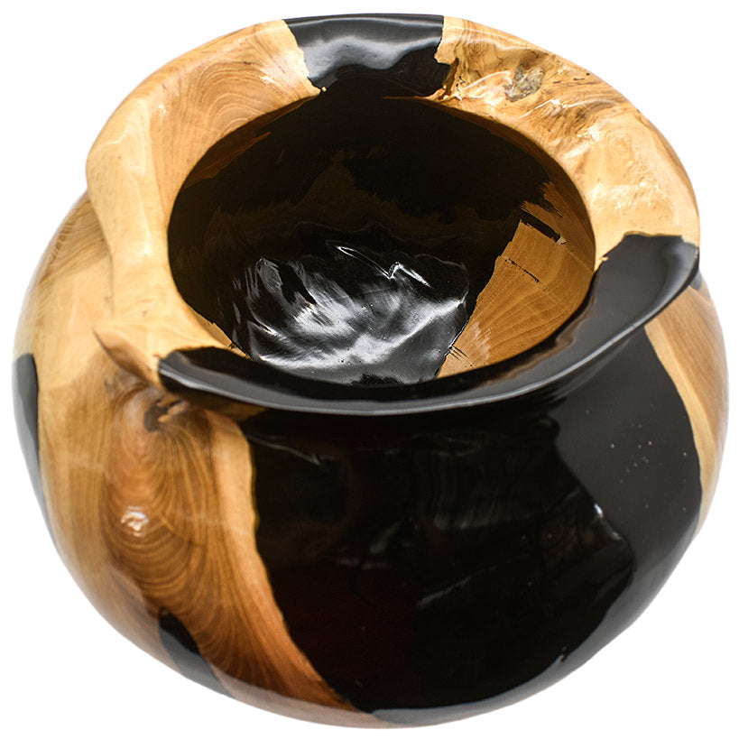BLEACH TEAK WOOD HALF BLACK RESIN BOWL 35 CM