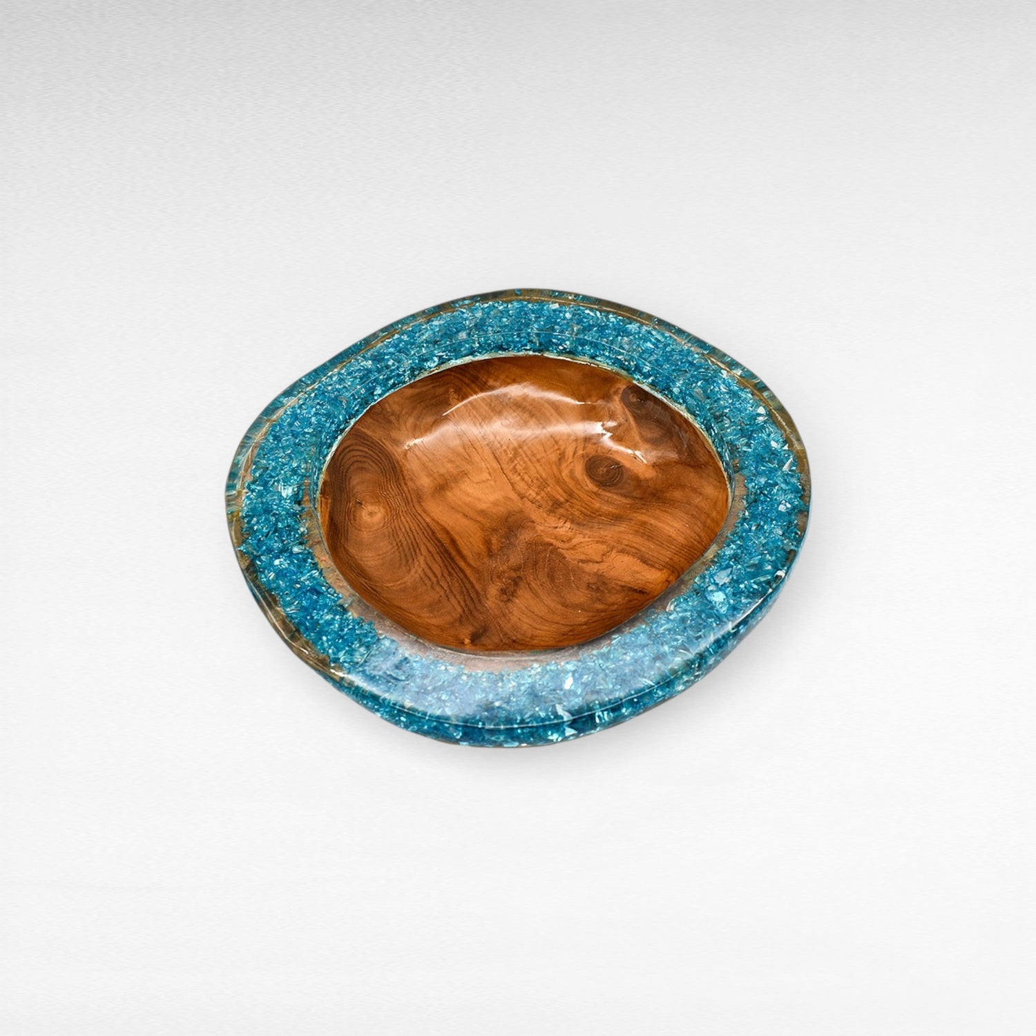 TEAK FULL CLEAR RESIN BLUE GLASS BOWL 35CM