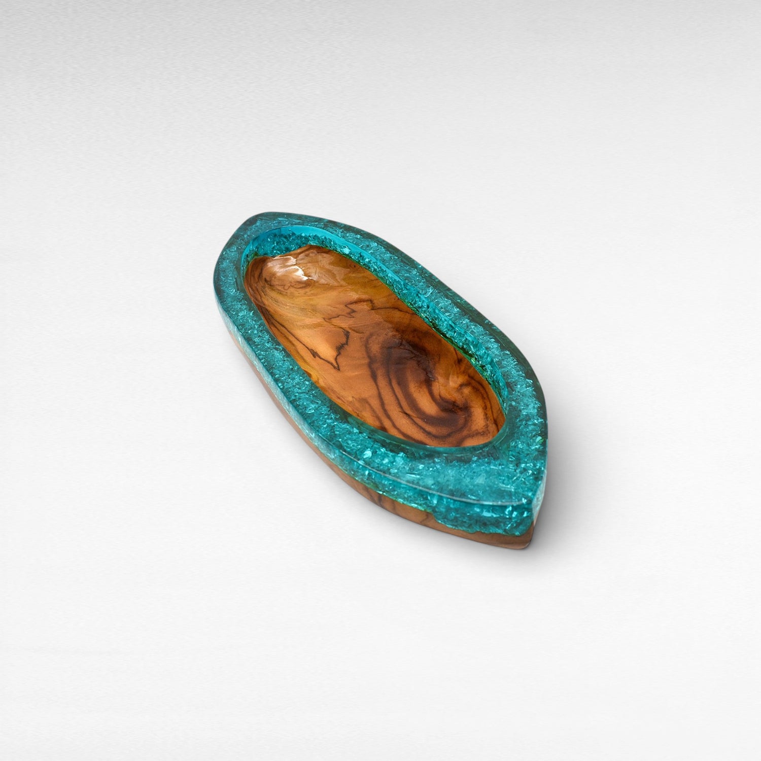 BOAT WITH TURQUOISE RESIN CLEAR GLASS 50 CM