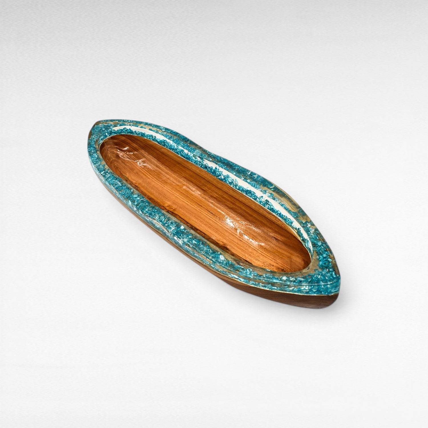 BOAT WITH TURQUOISE RESIN CLEAR GLASS 50 CM