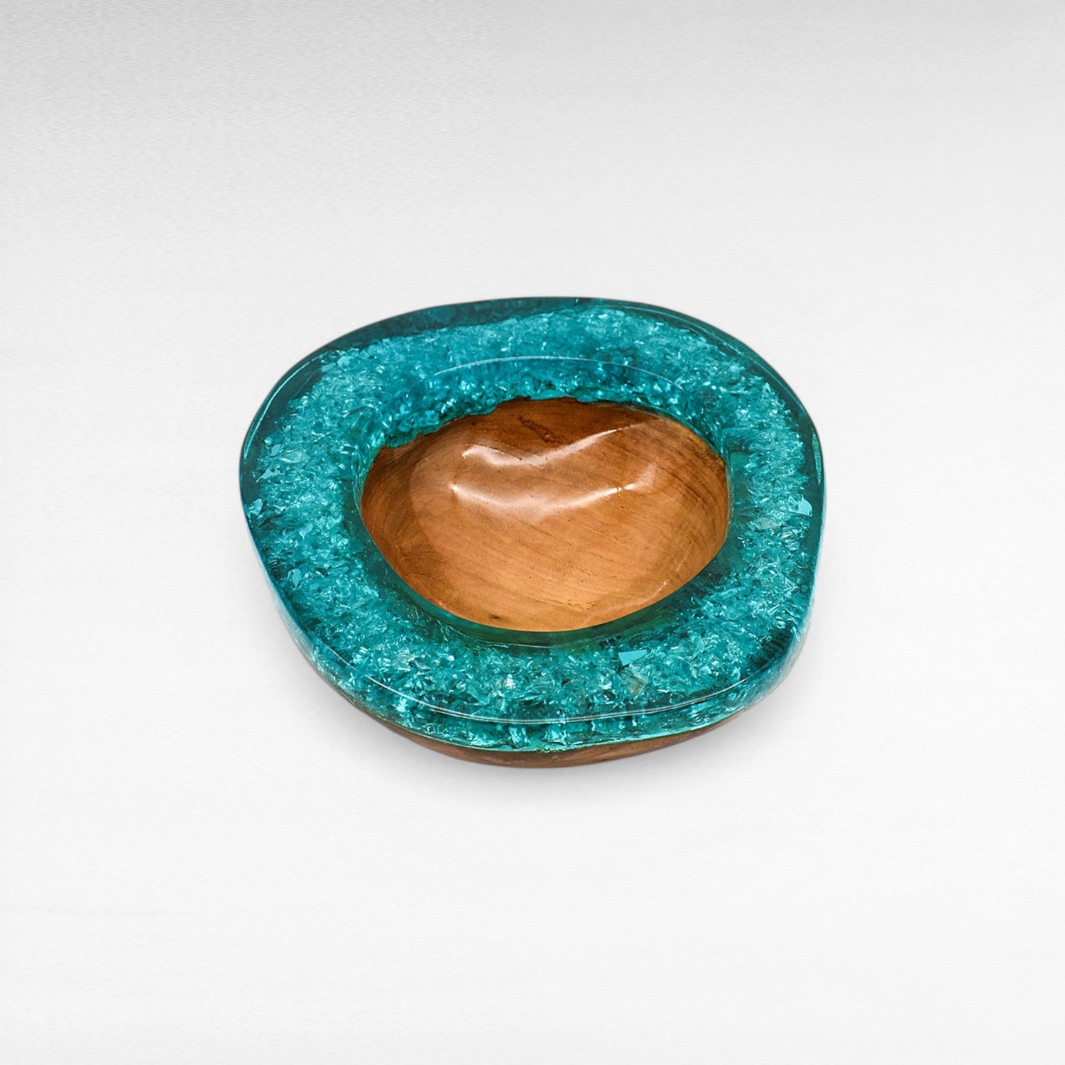 NATURAL TEAK WOOD & FULL TURQUOISE RESIN BOWL 25CM