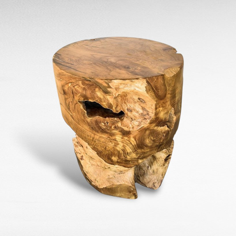 NATURAL TEAK WOOD STOOL 40x40x45cm - Chora Mykonos
