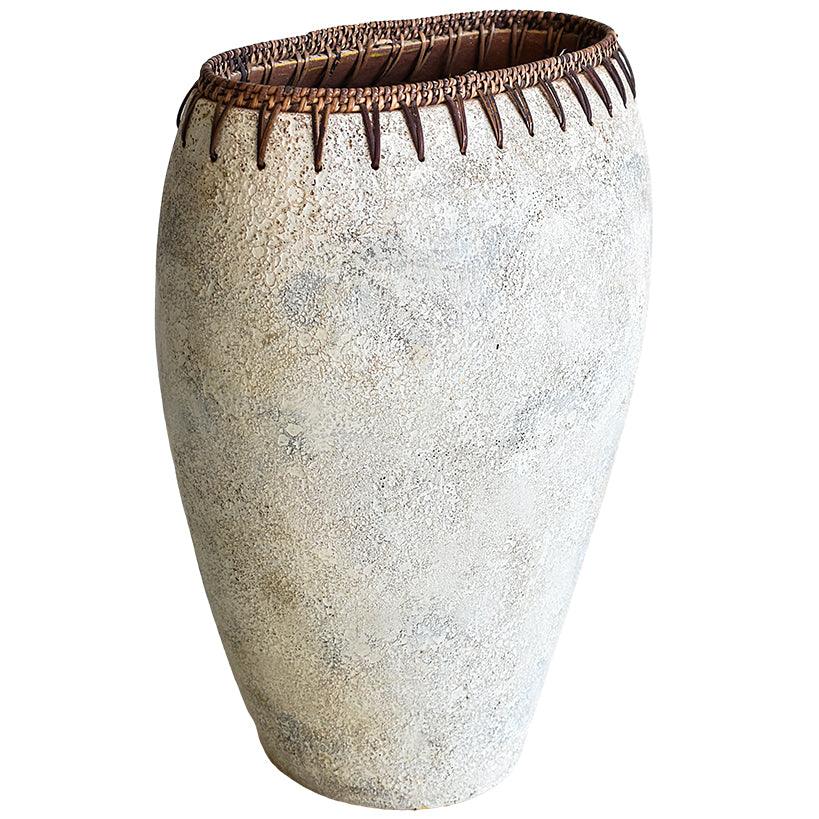TERRACOTTA POT WITH RATTAN DETAIL 30x12x44cm - Chora Mykonos
