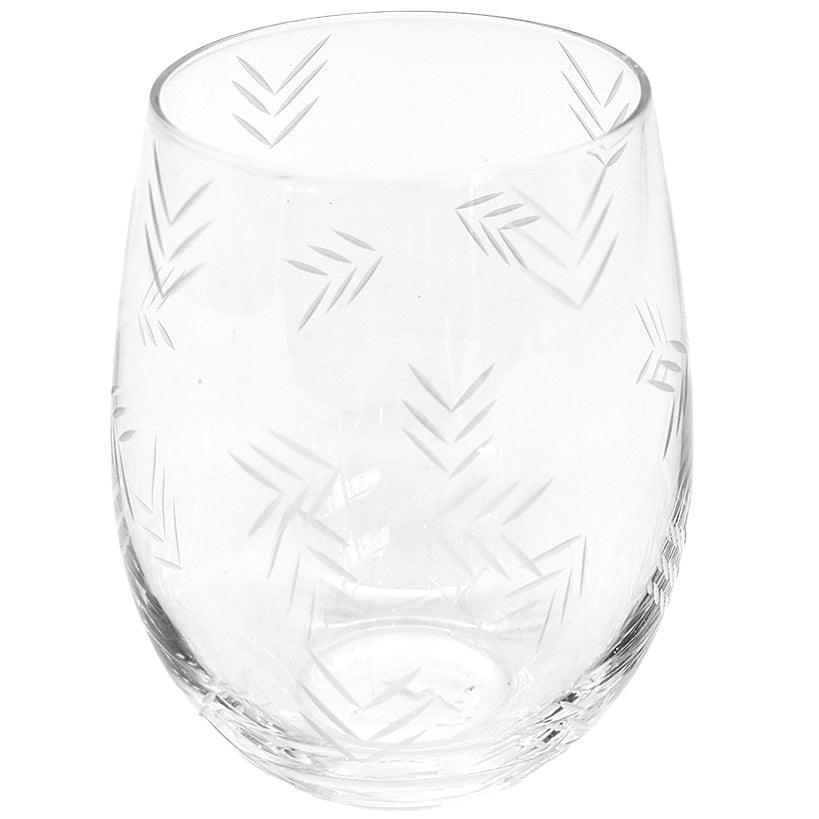 CARVED WATER GLASS 500ML 10x10x13cm - Chora Mykonos