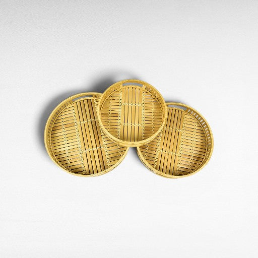 ROUND BAMBOO NATURAL TRAY SET OF 3