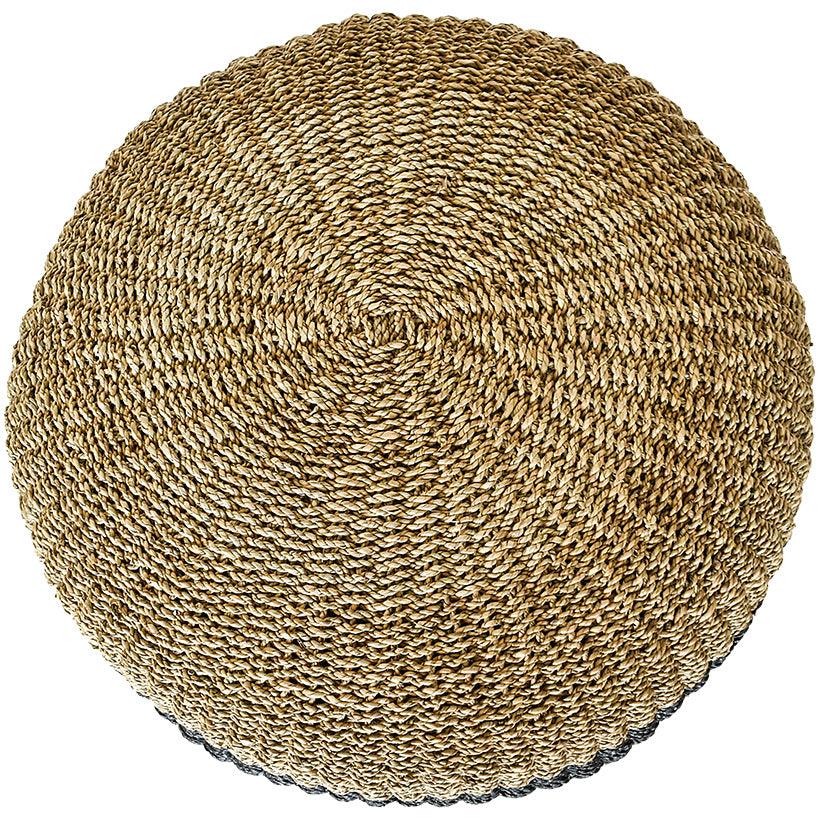 POUF NATRUAL WITH BLACK LINE 80CM - Chora Mykonos
