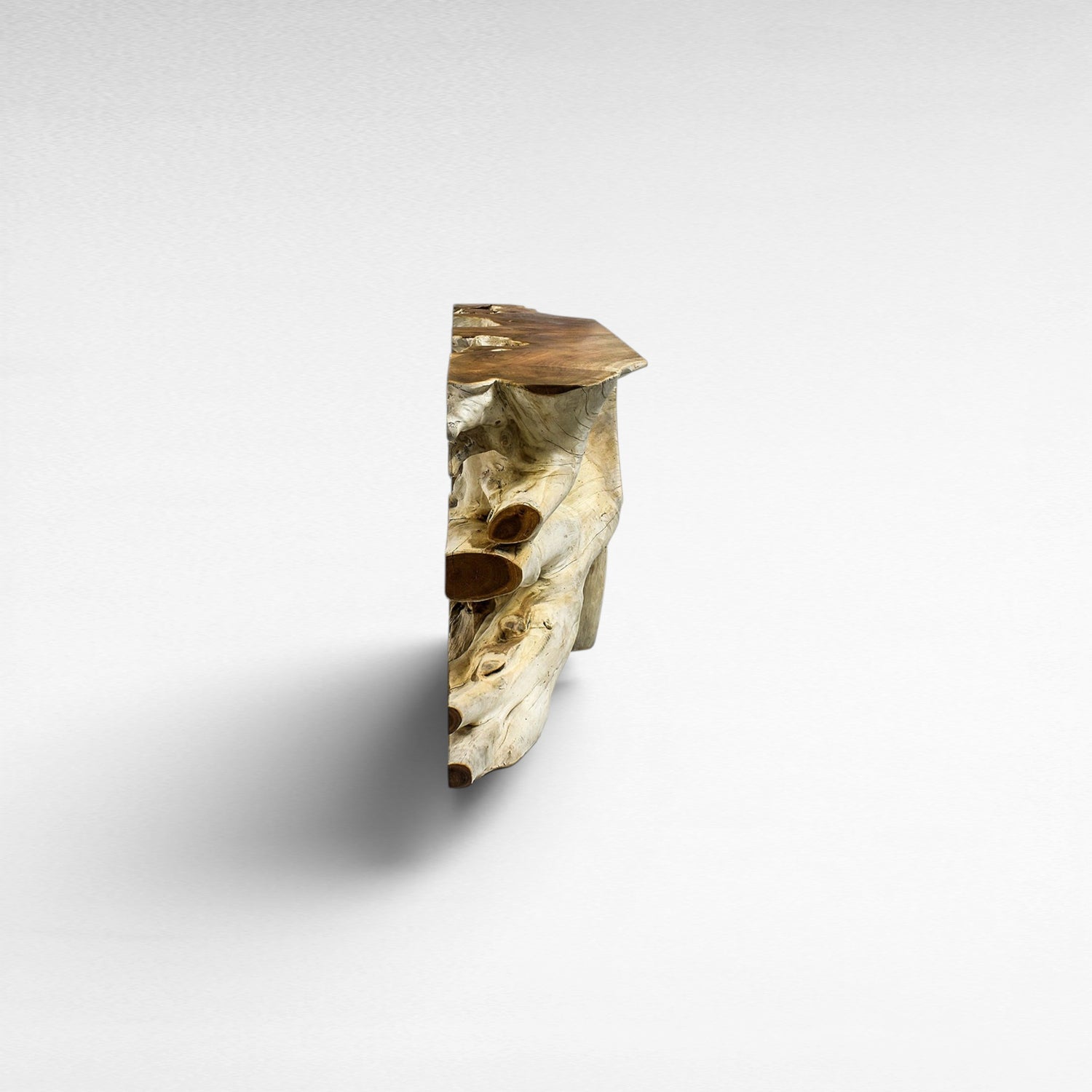 TEAK WOOD ROOT WITH GLASS BLEACHED & NATURAL COLOR W180 |D40 |H80 CM