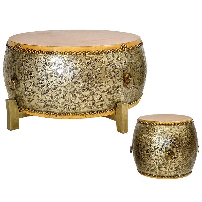 ANTIQUE DRUM SIDE TABLE W80 |D80 |H50 CM