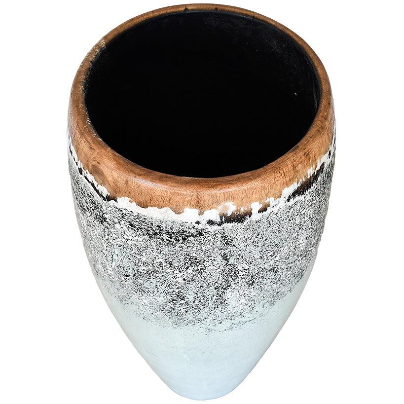 WOODEN PLANTER WITH GREY TONES - Chora Mykonos