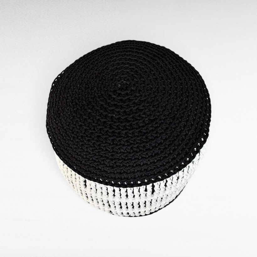 POUF ROPE WHITE-BLACK - Chora Barefoot Luxury Living