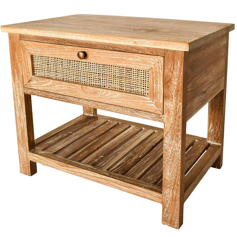 BEDROOM SIDE TABLE WITH VIENNESE RATTAN 60x40x50cm - Chora Mykonos