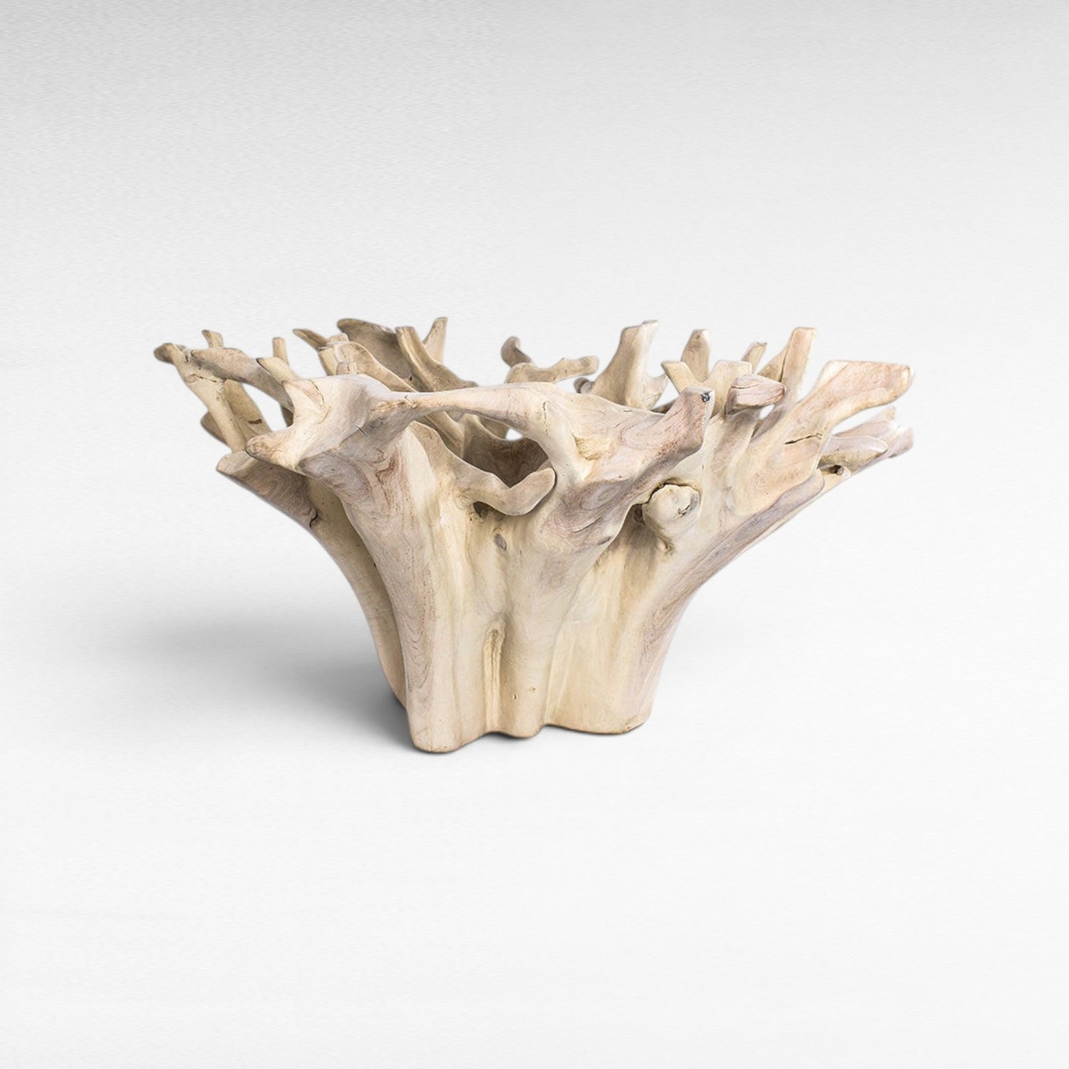 TEAK WOOD BLEACHED TABLE WITH GLASS Φ150 |H78 CM