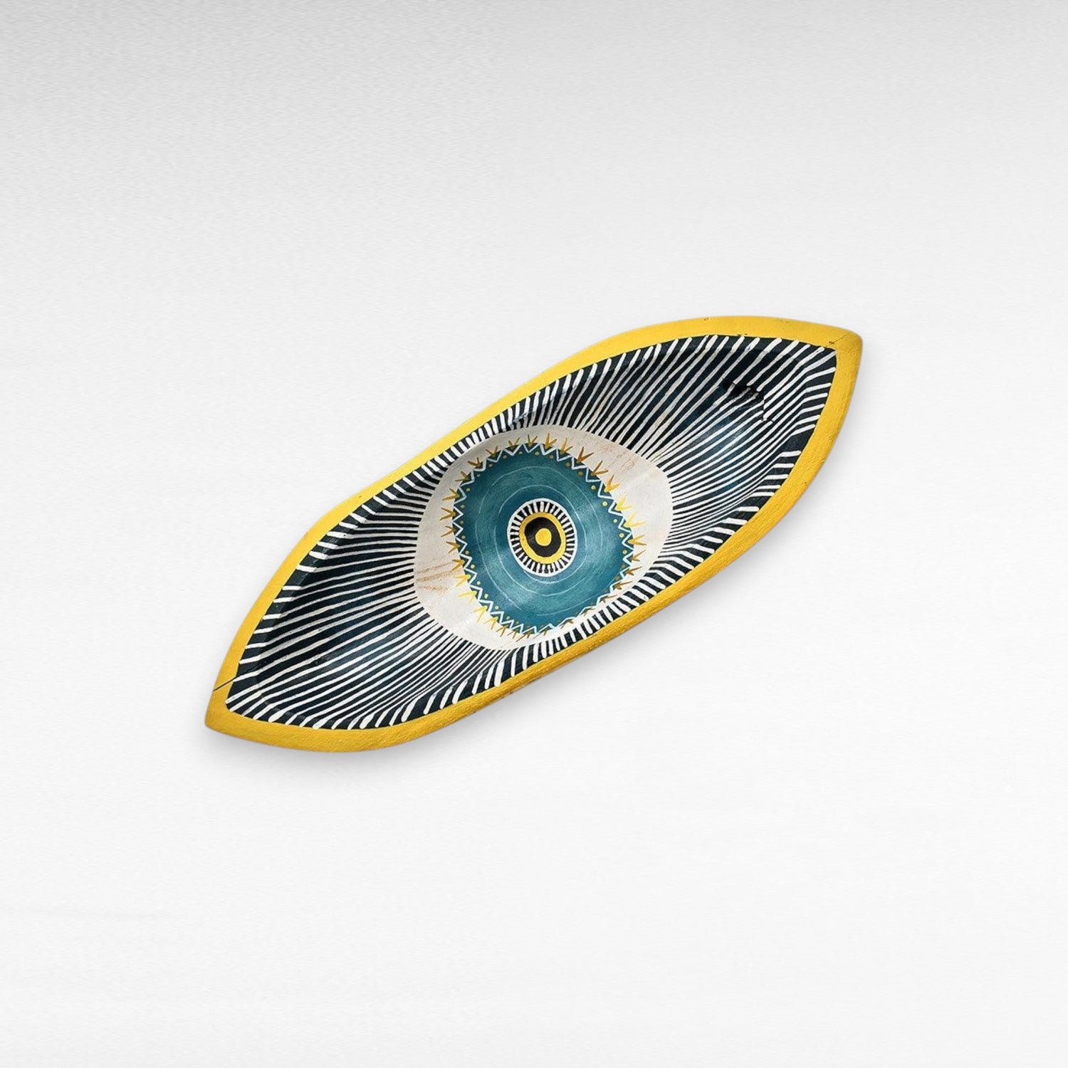 HANDPAINTED TEAK BOWL MULTICOLOR BOAT - Chora Mykonos