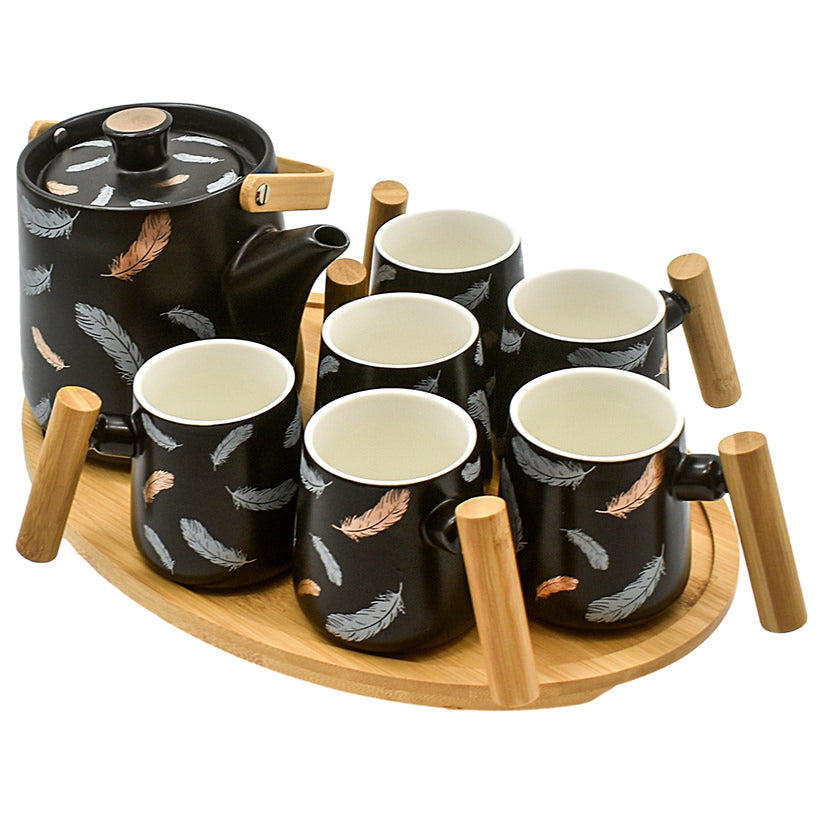 TEA CUPS SET OF 6 WITH WOODEN TRAY