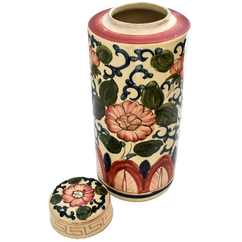 HANDPAINTED VASE WITH LID - Chora Mykonos