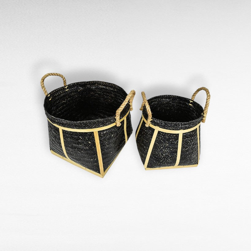BAMBOO BASKET SET OF 2 BLACK
