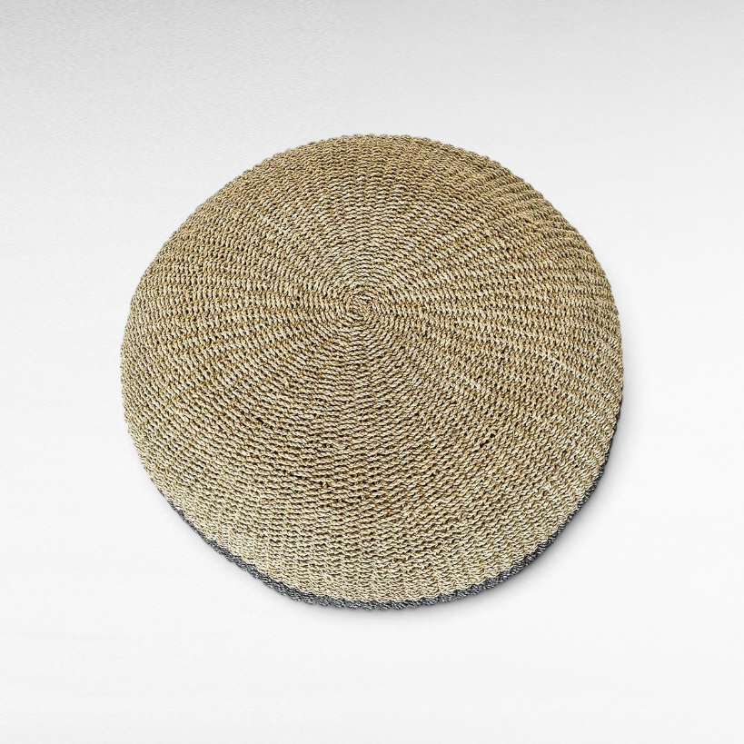 POUF NATURAL AND BLACK LINE 100cm - Chora Mykonos