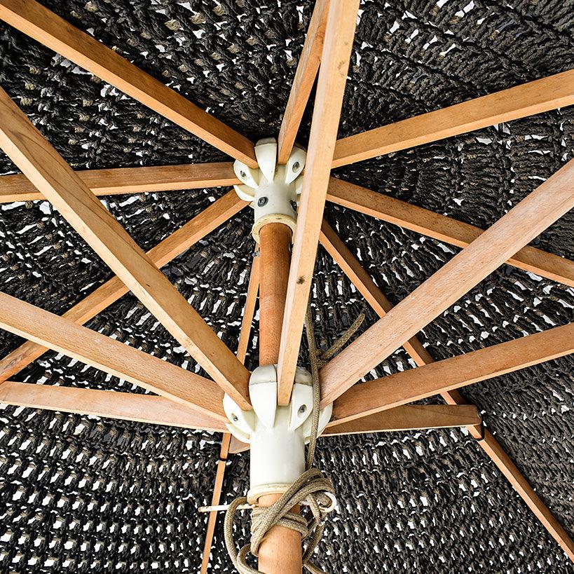 UMBRELLA BLACK ROPE AND NATURAL DOTS - Chora Mykonos
