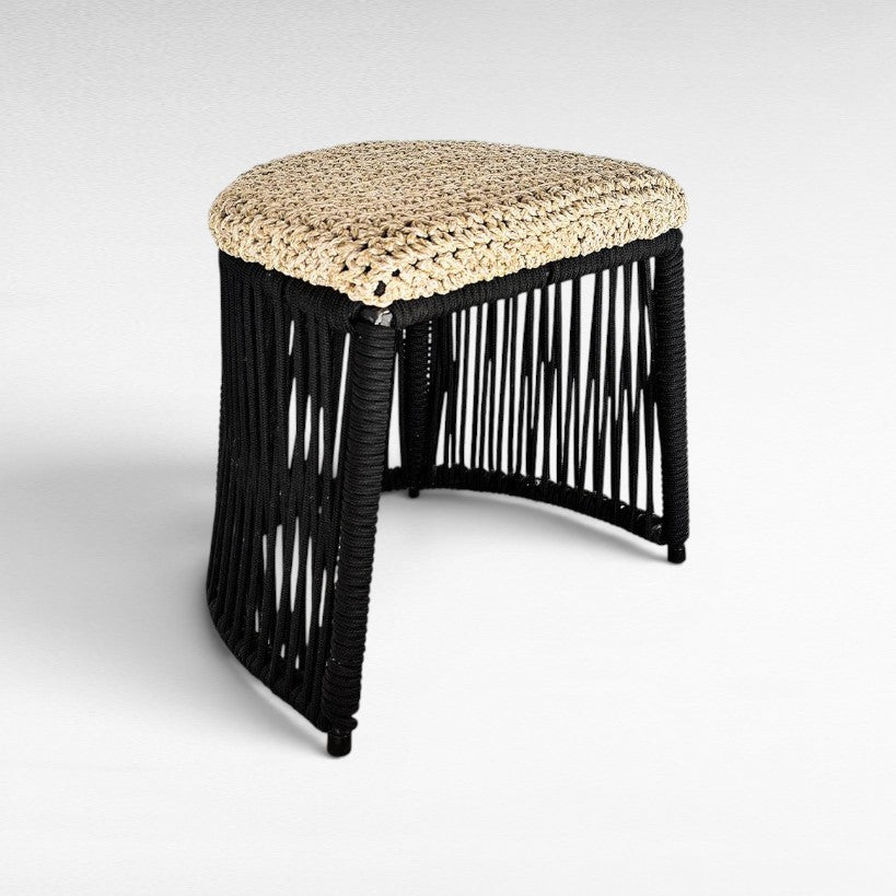 ROPE STOOL BLACK AND NATURAL - Chora Mykonos