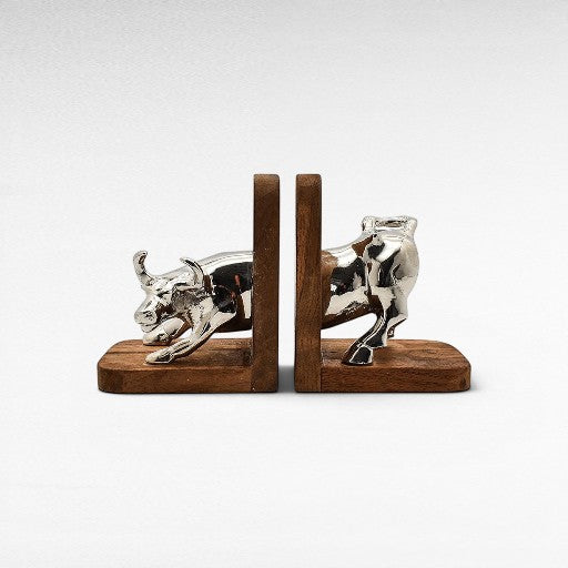 BOOKEND TEAK WOOD WITH SHINY NICKEL - Chora Mykonos
