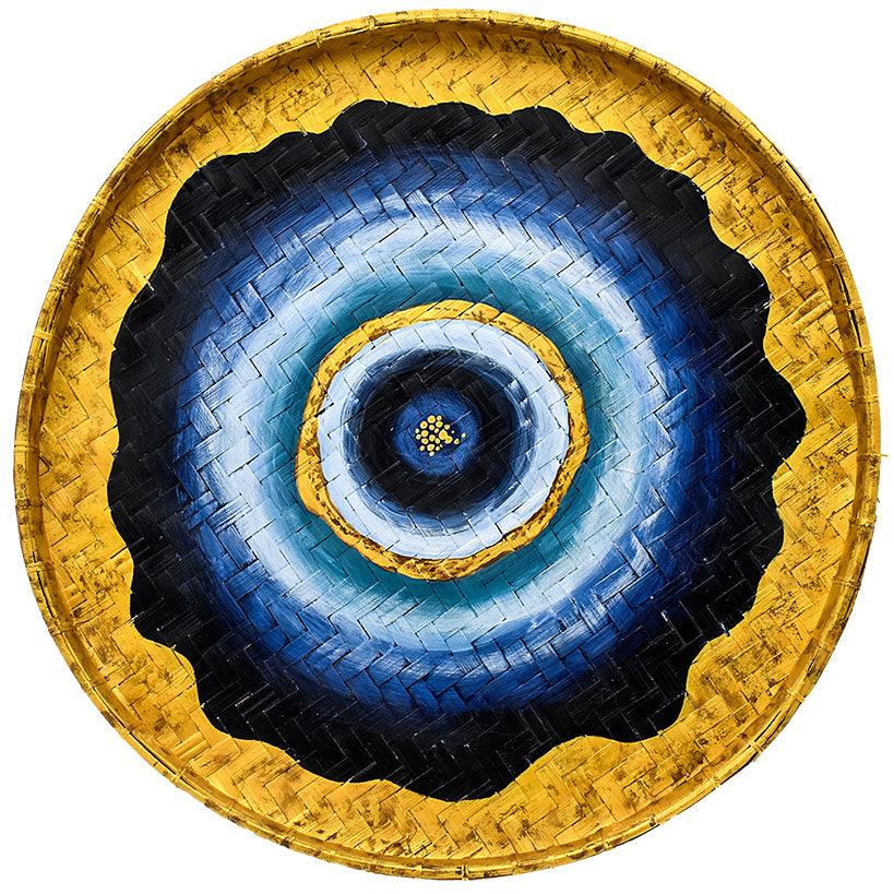 HANDPAINTED FARMERS RICE BASKET MULTICOLOR 55x55cm - Chora Mykonos