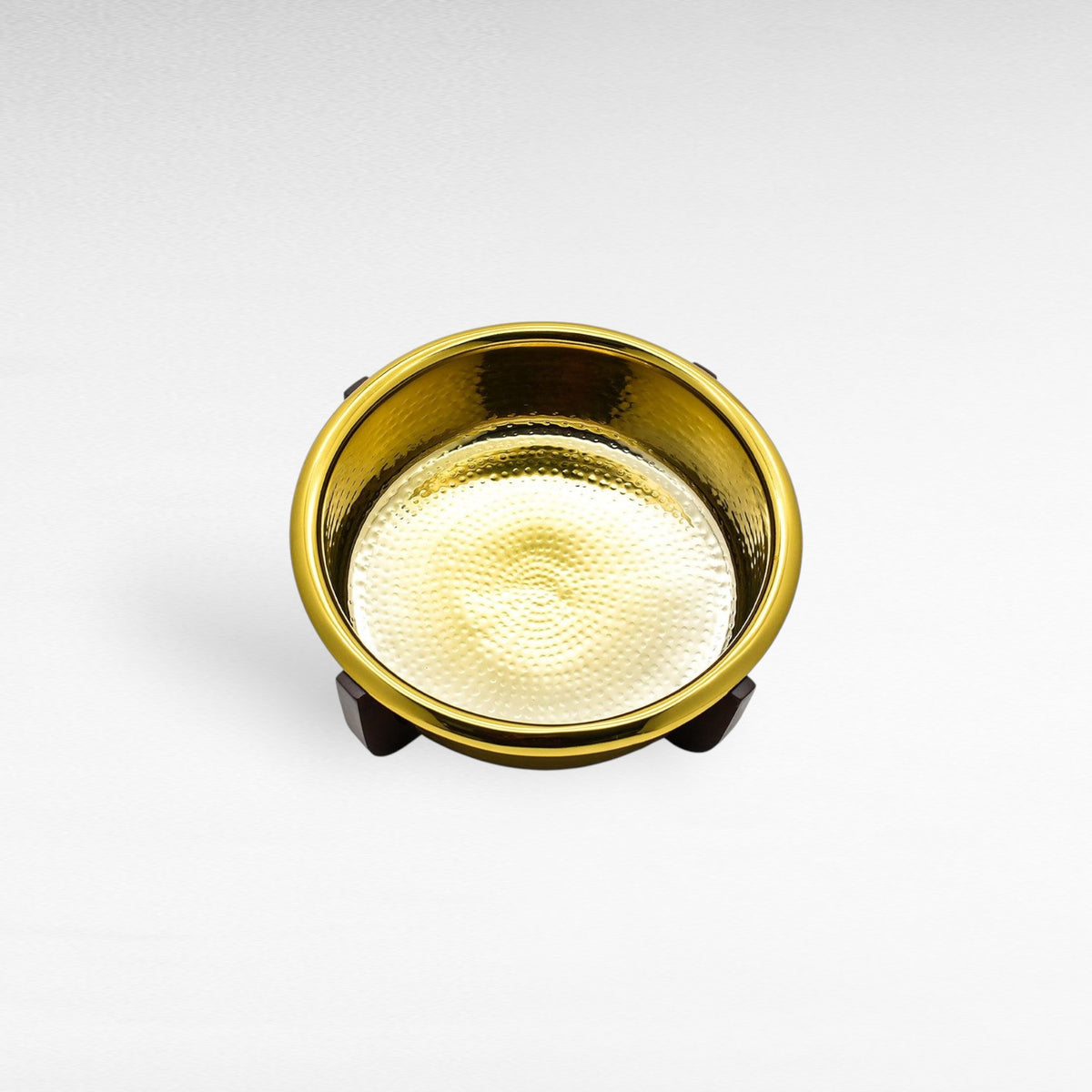 STAINLESS STEEL & WOOD GOLD, HAMMERED 36x36x14cm - Chora Mykonos