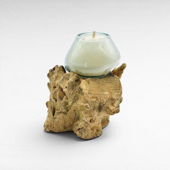 BLOWN GLASS CANDLE / NATURAL ROOT 15x13x17cm - Chora Mykonos