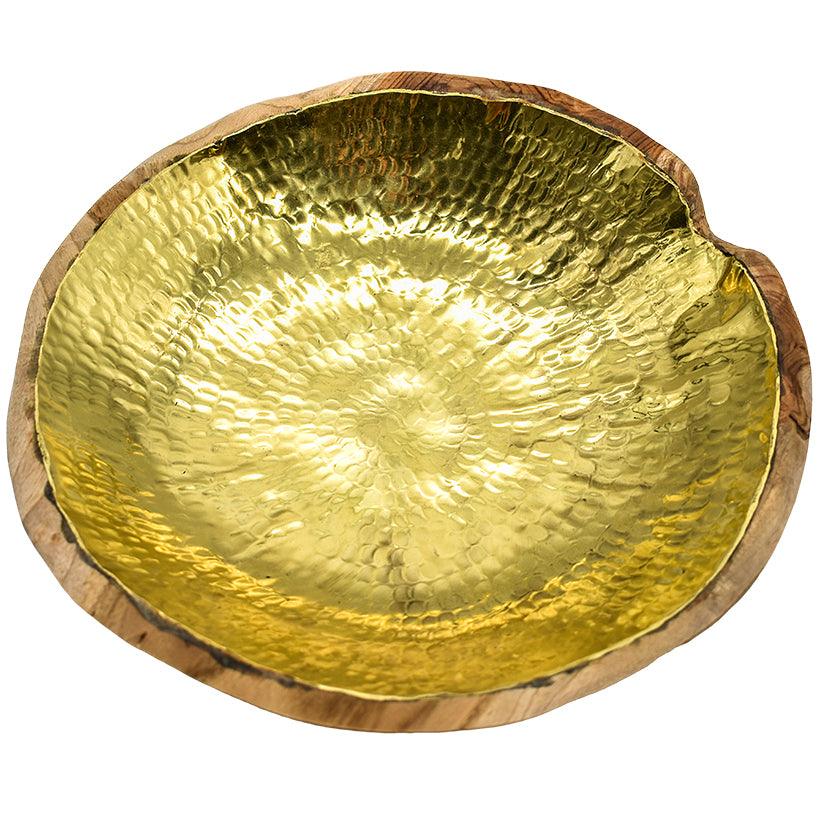 TEAK WOOD BOWL WITH GOLD 30x30x7cm - Chora Mykonos