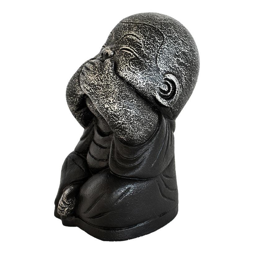 BLIND-DEAF-MUTE SET OF 3 SHAOLINS SILVER & BLACK H.20 CM - Chora Mykonos