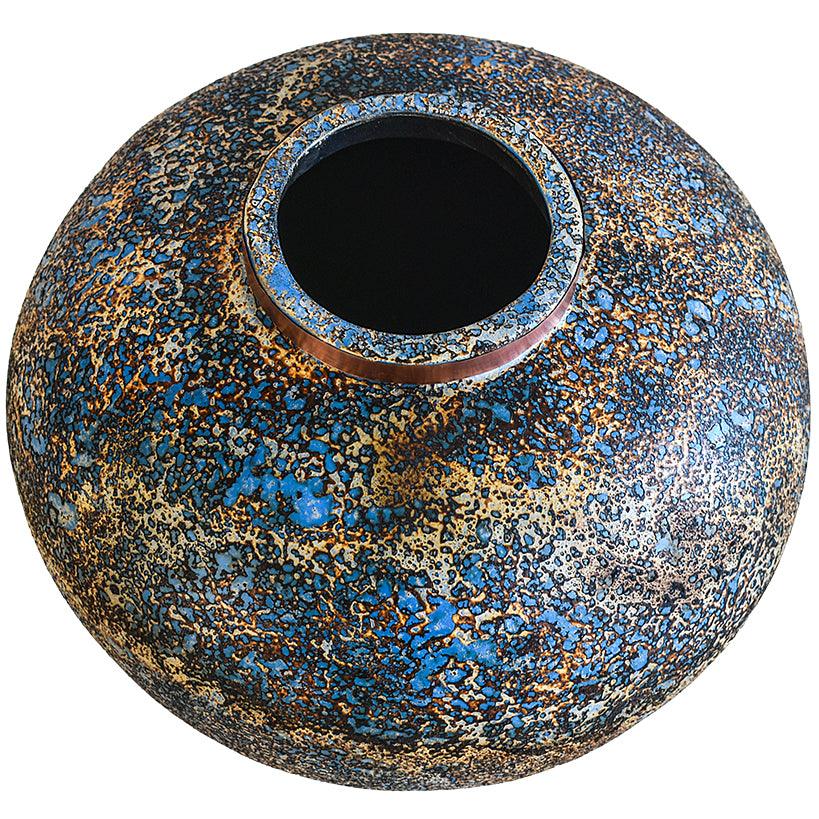 POT WITH COPPER RING AND BLUE RUSTY FINISH - Chora Mykonos