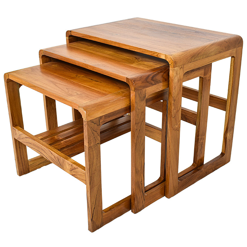 TEAK WOOD SIDE TABLES SET OF 3 W60 |D40 |H55 CM, W55 |D40 |H50 CM, W50 |D40 |H45 CM