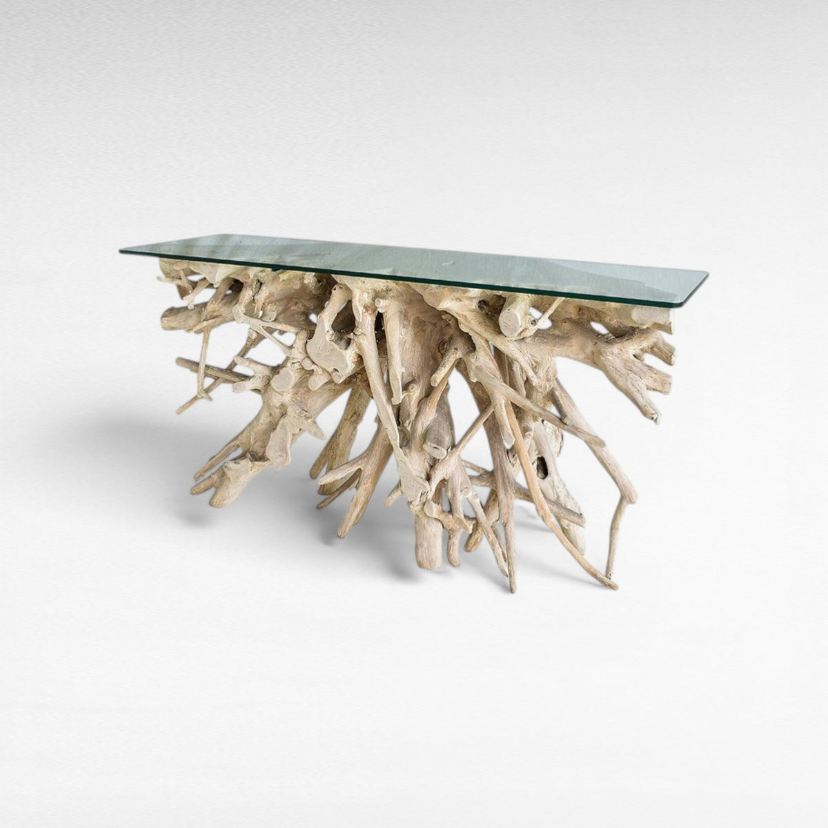 BLEACHED TEAK CONSOLE WITH GLASS 155x45x80cm - Chora Mykonos