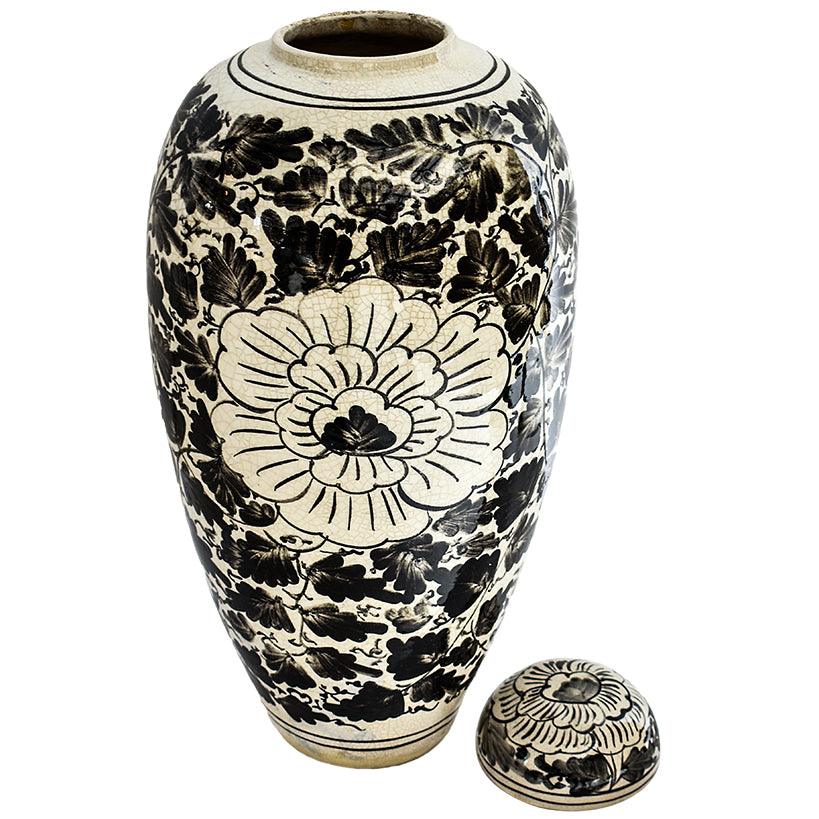 VASE WITH BLACK FLOWERS HANDCRAFTED 25x25x55cm - Chora Mykonos