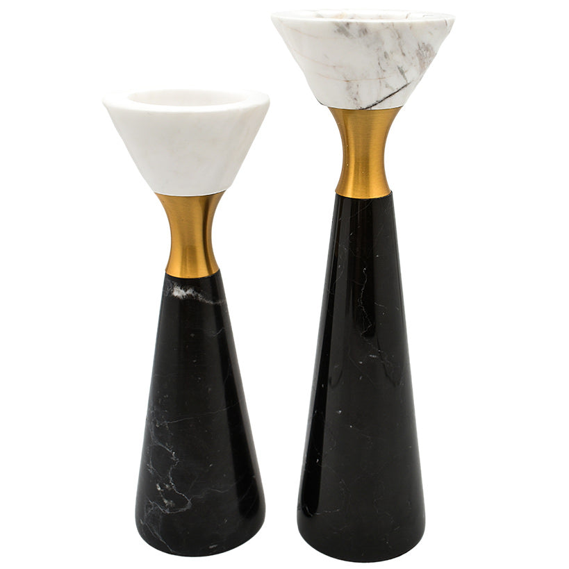 MARBLE CANDLE HOLDERS SET OF 2 H 29 & H26