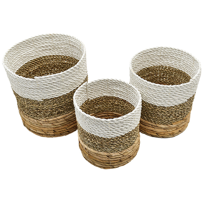 BANANA LEAF & SEAGRASS SET OF 3 NATURAL & WHITE