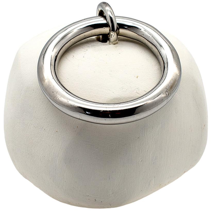 BEIGE STONE DOOR STOPPER WITH POLISHED STEEL FINISH 15x15x10cm - Chora Mykonos