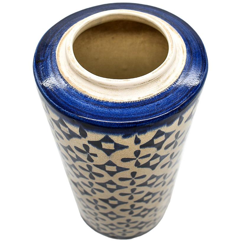 VASE UNIQUE PIECE BLUE & WHITE HANDCRAFTED 12x12x35cm - Chora Mykonos