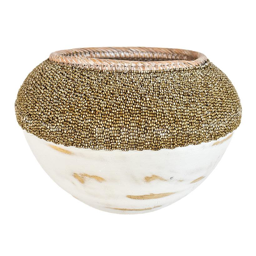 WOODEN BOWL WITH BEADS SET OF 2 - Chora Mykonos