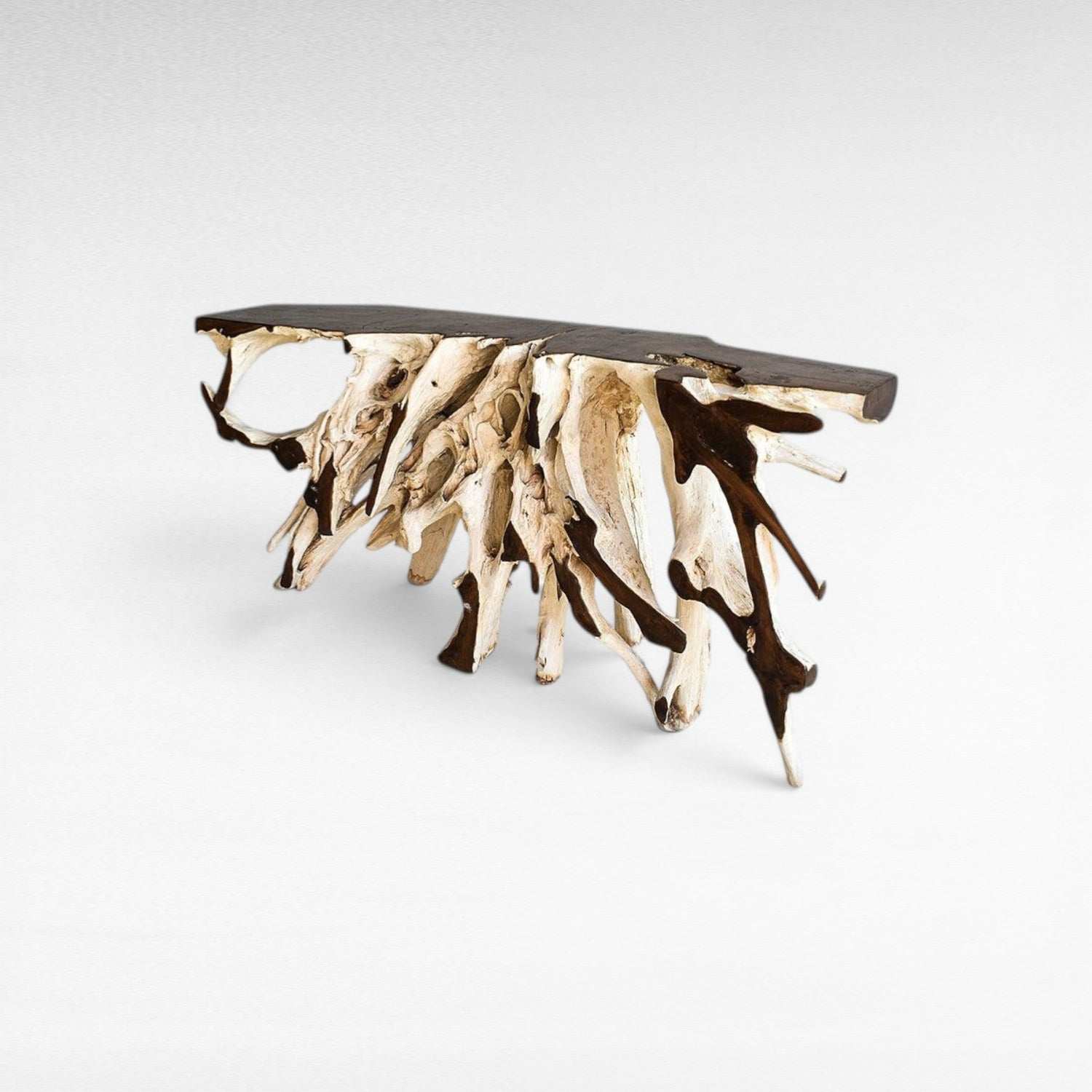 BLEACHED /BROWN TEAK CONSOLE W/ GLASS 180x40x80cm - Chora Mykonos