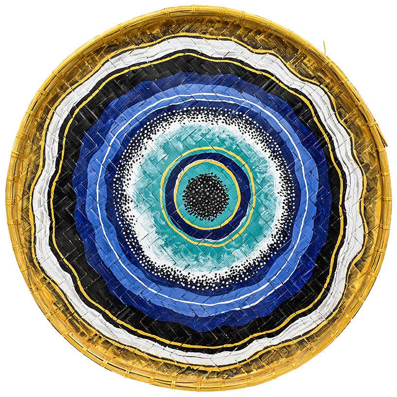 HANDPAINTED FARMERS RICE BASKET MULTICOLOR 55x55cm - Chora Mykonos