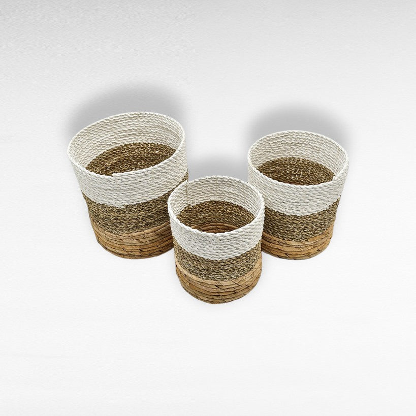 BANANA LEAF & SEAGRASS SET OF 3 NATURAL & WHITE