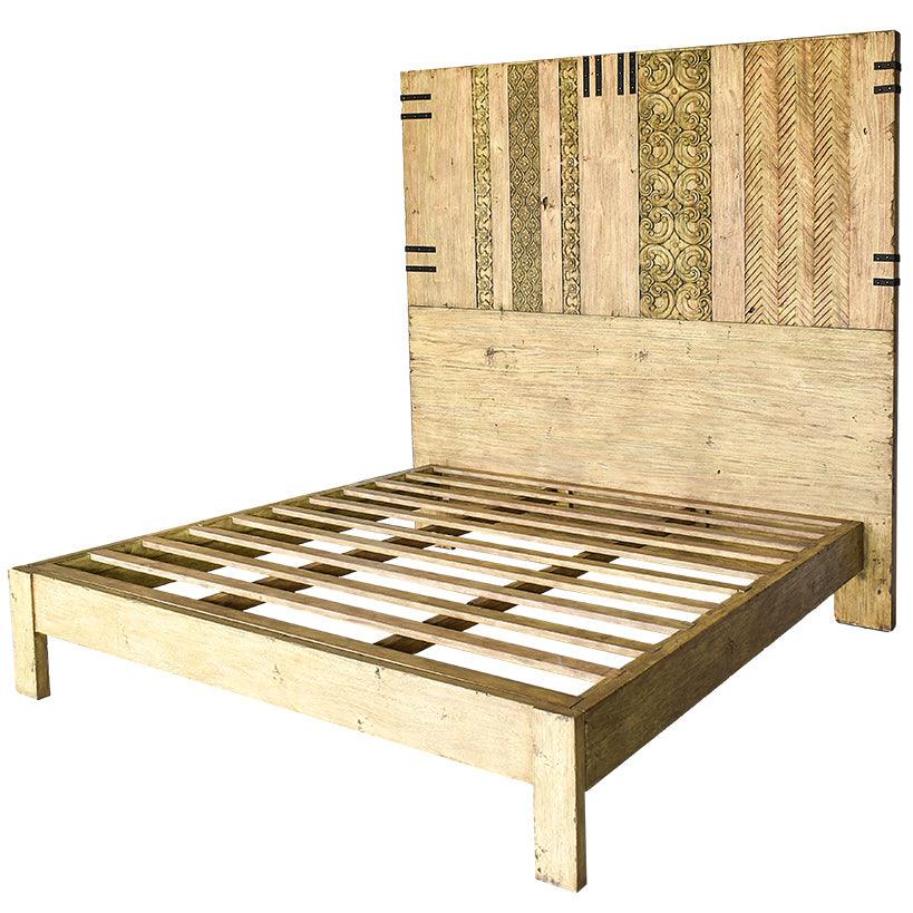 HEAD BOARD & BED OLIVE COLOR & TEAK WOOD 205x205/185x185 - Chora Mykonos